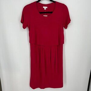 J Jill Layer Knit Dress Size XS Petite Button Back Short Sleeve Sangria Red NEW